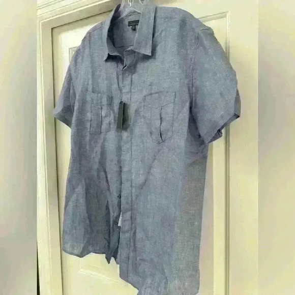 CALIBRATE New Linen Dress Shirt Mens‎ Short Sleeve Relaxed Fit Button Down Blue - Picture 1 of 5